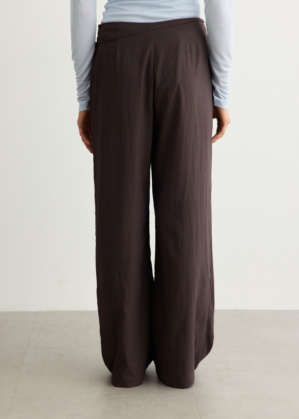 Wide-Leg Wrap Pants with Extended Pleat Detail and Relaxed Fit