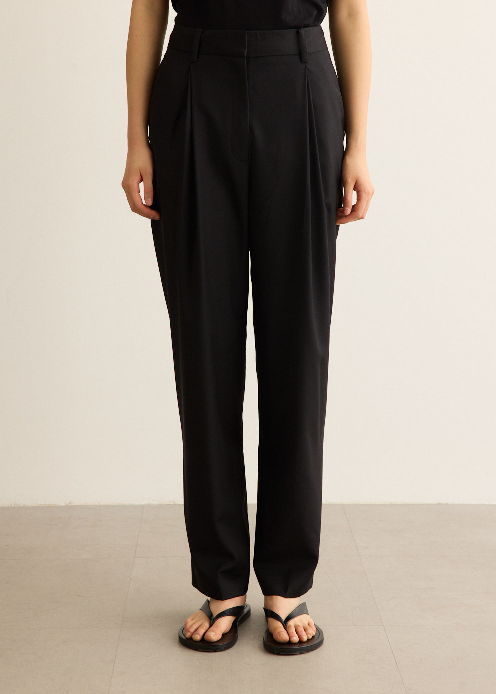 Wool Straight Leg Pants with Double Pleats and Tailored Fit